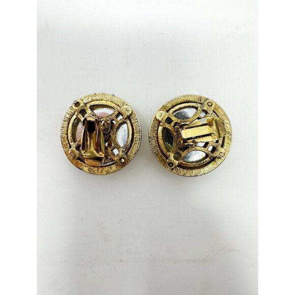 Pierre Balmain Vintage 1970s Cross Round Clip On Earrings Gold Tone White Stone - Picture 5 of 5